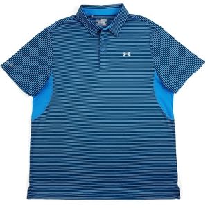 UNDER ARMOUR Heat Gear Cold Blue Black Striped Vented Golf Polo 2xl xxl